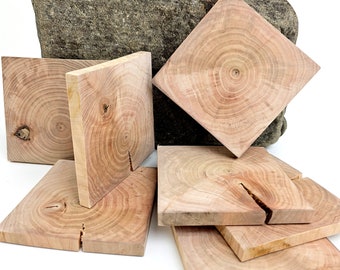 Unfinished Wood Squares Tile Cutout Pieces, Natural Rustic Craft Wood, Wood Squares for Diy Crafts, 6pcs