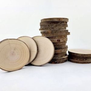 Raw willow tree slices with bark. Sanded to smooth, untreated, natural willow wood rounds.