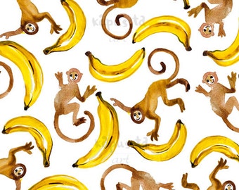 Happy Monkeys Tropical Digital Scarica Art stampabile carino animale acquerello arte pittura