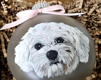 Custom Single Pet Portrait Frosted Glass Ornament, 100% Hand Painted Acrylic Commissioned Portrait