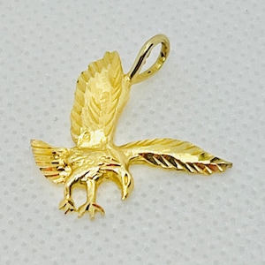 14k Solid Gold Weißkopfseeadler im Flug Anhänger Halskette 22-Zoll-Kette Flach Link Kabel