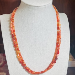 14k Solid Gold Fire Opal Beaded Necklaces 18 inches Bright Orange and Red