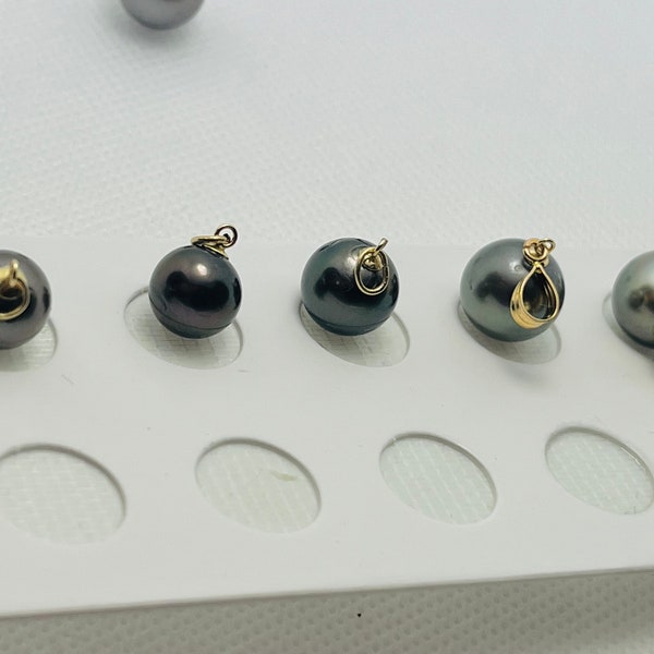 14k Solid Gold Dark Gray Black Tahitian Round Pearl Pendants 9mm 10mm 11mm 12mm 19 Inch Necklace Rolo Style Chain