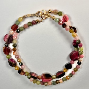 14k Solid Gold Watermelon Tourmaline Bracelets Beaded or Bead Slices 7.25 or 7.0  Inches