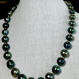 Black Tahitian Pearl Necklace: 14K Gold, 7-11mm Baroque South Sea Pearls