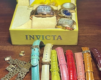 Diamond Invicta Watch Faces Chronograph Metal Leather Bands Box Vintage
