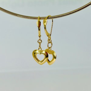 14k Solid Gold Offenes Herz Ohrringe stabile Brisur Stil 1 1/4 Zoll Tropfen