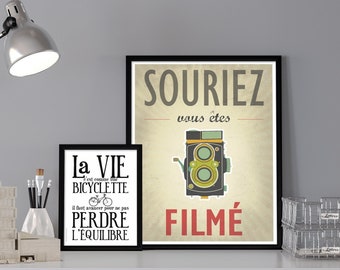 Quote from Albert Einstein & Souriez vous êtes Filmé!, 2 DOWNLOAD Printable, vintage poster, Art for home, Print, Poster, Home decor