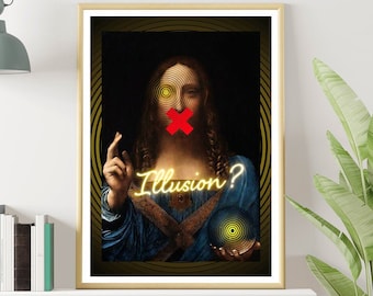 Da Vinci illusion ? Salvator Mundi, Neon Poster, Pop art for home, interior design, print