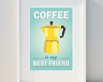 Coffee poster, art for home, kitchen, retro decor, interior design, print, coffee