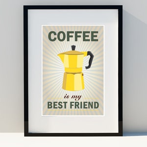 Art for home, vintage poster, kitchen, retro decor, scandinavian design, print, coffee, A3