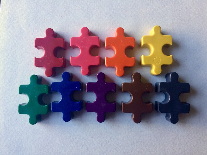 25 Treat Bags of 8 Puzzle Piece Crayons custom labels Autism awareness classroom gifts kids birthday party favors goodie goodie bags