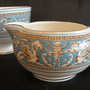 WEDGWOOD turquoise Florentine bone china milk jug & sugar bowl