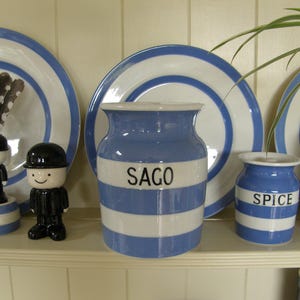 Vintage T.G. Groen CORNISHWARE - SAGO-voorraadpot van 5,5&quot; - Vroege kerkmarkering