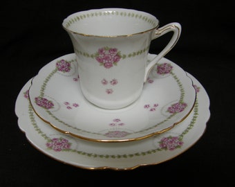 WILEMAN (Pre Shelley) scarce 'Dorothy' shape tea cup trio.