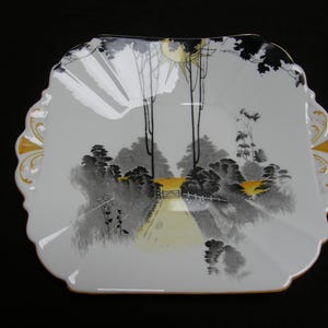 ART DECO Shelley &#39;Queen Anne&#39; Sunrise & Tall Trees large cake plate