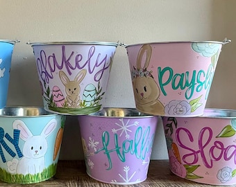 Custom Hand Painted Easter Bucket | Personalized Galvanized Metal Pail | Kids Easter Gift