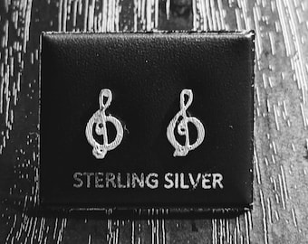 Treble cleff musical note sterling silver stud earrings