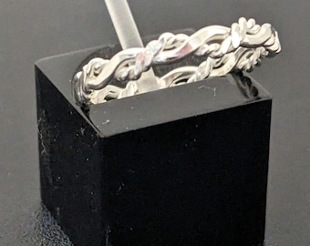 Plain and twisted handmade sterling silver rope ring. Solid stacking ring