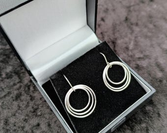 Triple circle sterling silver dangle earrings