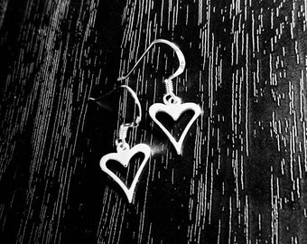 Sterling silver heart shape dangle earrings