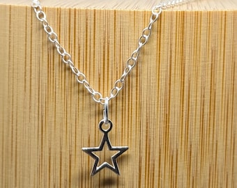 Sterling silver delicate outline star necklace pendant