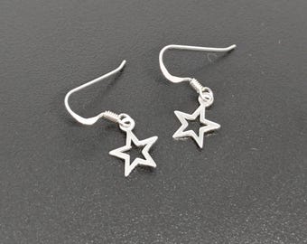 Outline star shape delicate sterling silver dangle earrings
