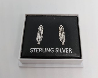 Sterling silver feather stud earrings