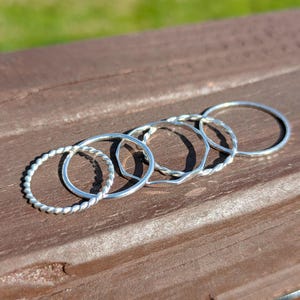 Sterling Silver 5 Ring Stacking Set. Skinny Handmade Bands