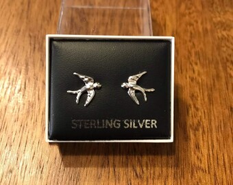 Swallow bird design sterling silver stud earrings