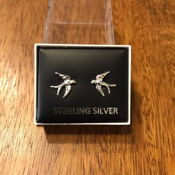 Swallow bird design sterling silver stud earrings
