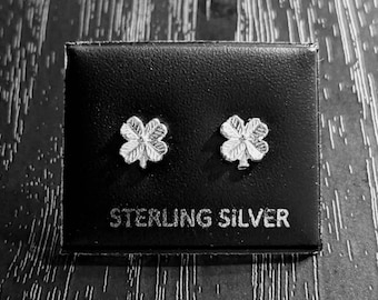 Lucky four leaf clover Irish sterling silver stud earring