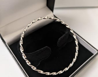 Sterling silver twisted hallmarked solid bangle