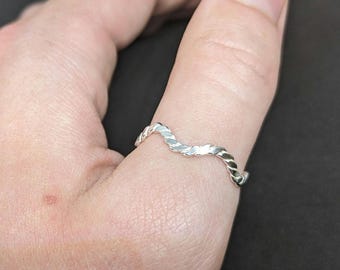 Sterling silver twisted wave stackable ring