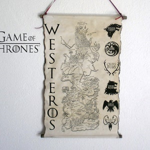 Map of Westeros Game of Thrones Map GoT Map Poster Game of Thrones Houses Coat of Arms on Handmade Scroll image 1