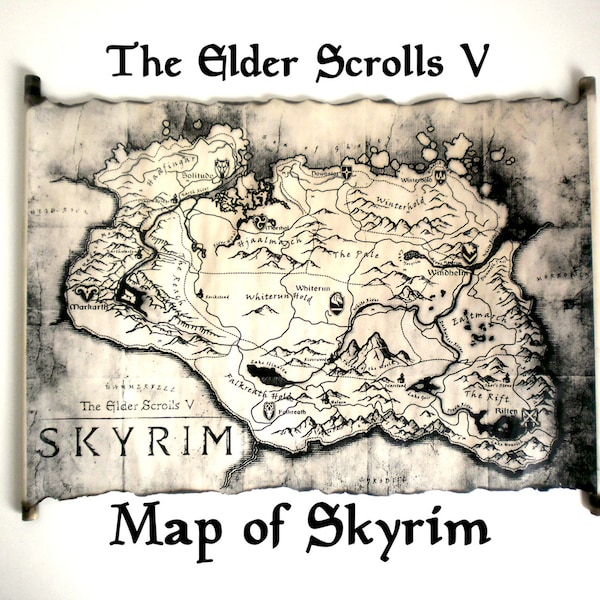 CARTE de SKYRIM, carte V de The Elder Scrolls, carte TES, carte de Skyrim, l'empire de Tamriel, carte fantastique, art de Skyrim, parchemin fait main