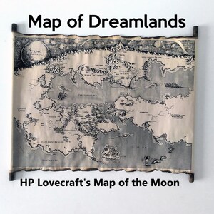 Map of Dreamlands, The Moon Map, HP Lovecraft's Dreamlands Map of the Moon, Dreamlands Map, Dream Cycle Map, HANDMADE SCROLL