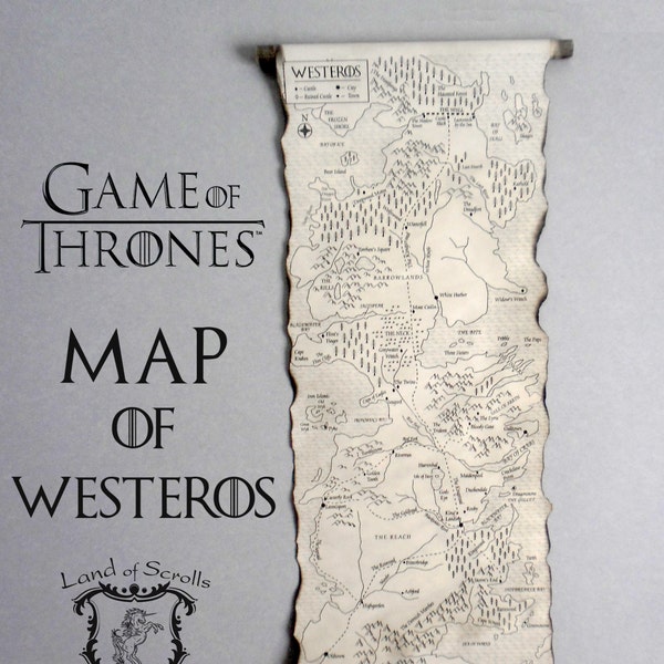 GAME of THRONES MAP Westeros Map Poster on Handmade Scroll GoT Map A Song of Ice and Fire Map Fantasy Map Seven Kingdoms Map Vintage Map