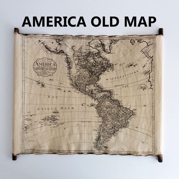 OLD MAP of AMERICA Scroll Antique Old Map of North and South America on Handmade Scroll Industrial Vintage Old Map Retro Map