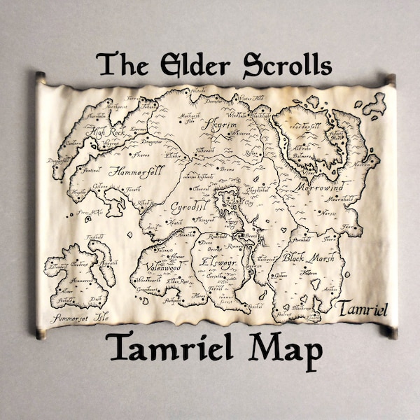 Carte de Tamriel, carte de Skyrim, carte TES, carte de l'empire de Tamriel, Elder Scrolls, carte de Morrowind carte de l'oubli, carte de Fantasy, carte de Cyrodiil, art de Skyrim