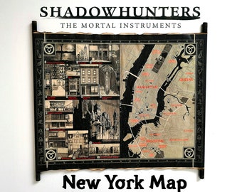 Shadowhunters New York City Map, Manhattan Map, Shadow World's New York, The Mortal Instruments Map of NYC on Handmade Scroll