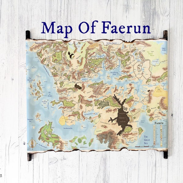 Map of Faerun Present Day, Forgotten Realms Map, DnD Map, Faerûn Scroll Map, Dungeons & Dragons Fantasy Map, 4th edition Map
