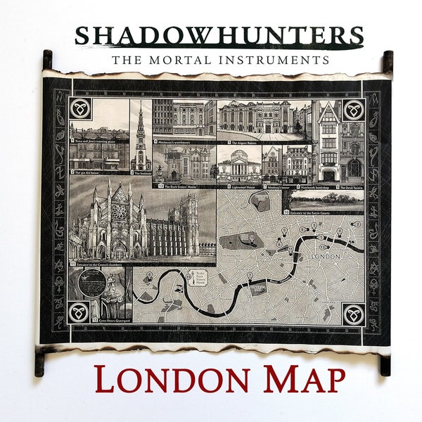 London Map Shadowhunters, The Infernal Devices Map on Handmade Scroll, The Mortal Instruments Map, Clockwork Angel, Clockwork Prince Map