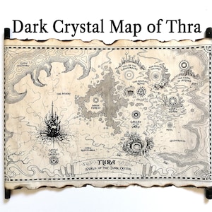 Thra the World of the Dark Crystal Map, Map of Thra, Age of Resistance Map, the Dark Crystal Map on Handmade Scroll, Age of Power Map