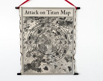 Attack on Titan Map on Handmade Scroll, Paradis Island Map, Walls of Paradis, Map of Walls Maria, Rose, and Sina, and the districts
