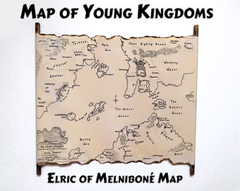 Elric of Melnibone Map of Young Kingdoms, Stormbringer Map, Michael Moorcock Map, Elric Saga Map, The Eternal Champion Map, Elric's World