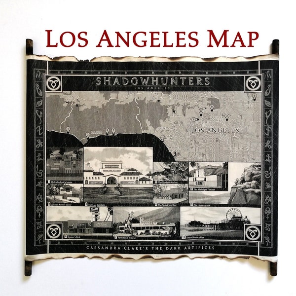 Los Angeles Map Shadowhunters, Shadow World's Los Angeles, The Dark Artifices Map of LA on Handmade Scroll, The Mortal Instruments Map