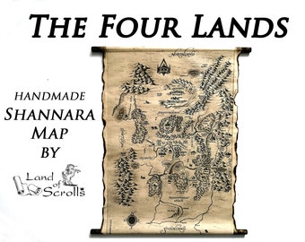 Shannara Chronicles Map The Four Lands Map, The Shannara Chronicles Map, The Magical World of Shannara Map on Handmade Scroll Terry Brooks