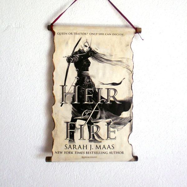 Heir of Fire by Sarah Janet Maas Book Cover Poster on Handmade Scroll, Throne of Glass Series, Crown of Midnight, Queen of Shadows