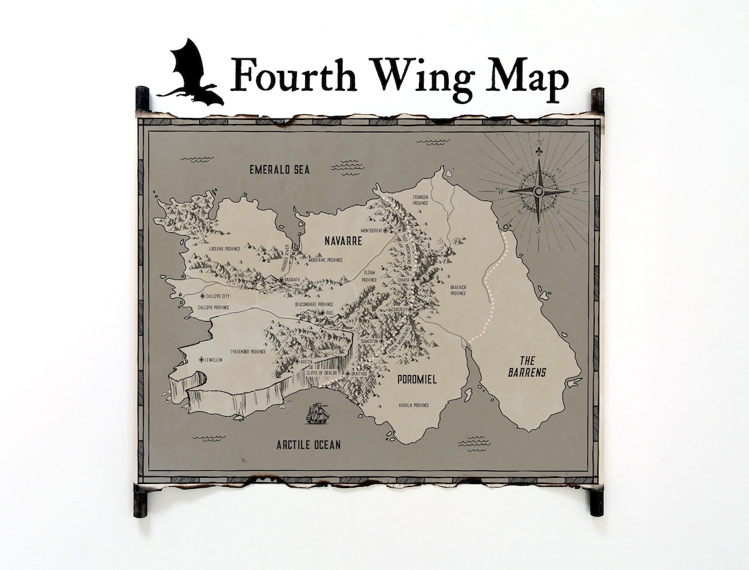 The Fourth Wing Map on Handmade Scroll, World of Empyrean Map, Navarre
